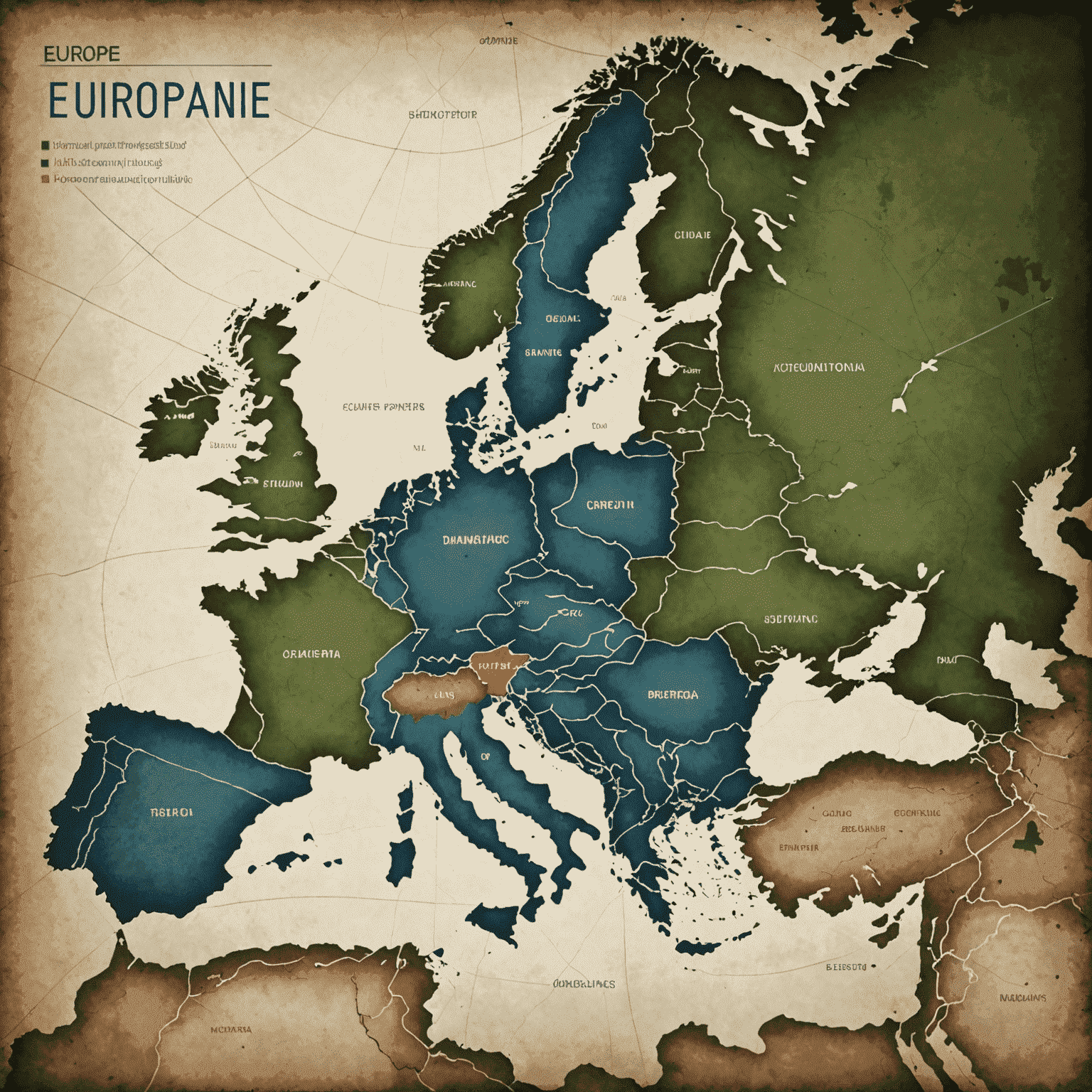 Eine Karte von Europa mit hervorgehobenen Ländern, die digitale Vignetten anbieten. Die Karte zeigt verschiedene Routen und Autobahnen, die die Verbindungen zwischen den Ländern darstellen.