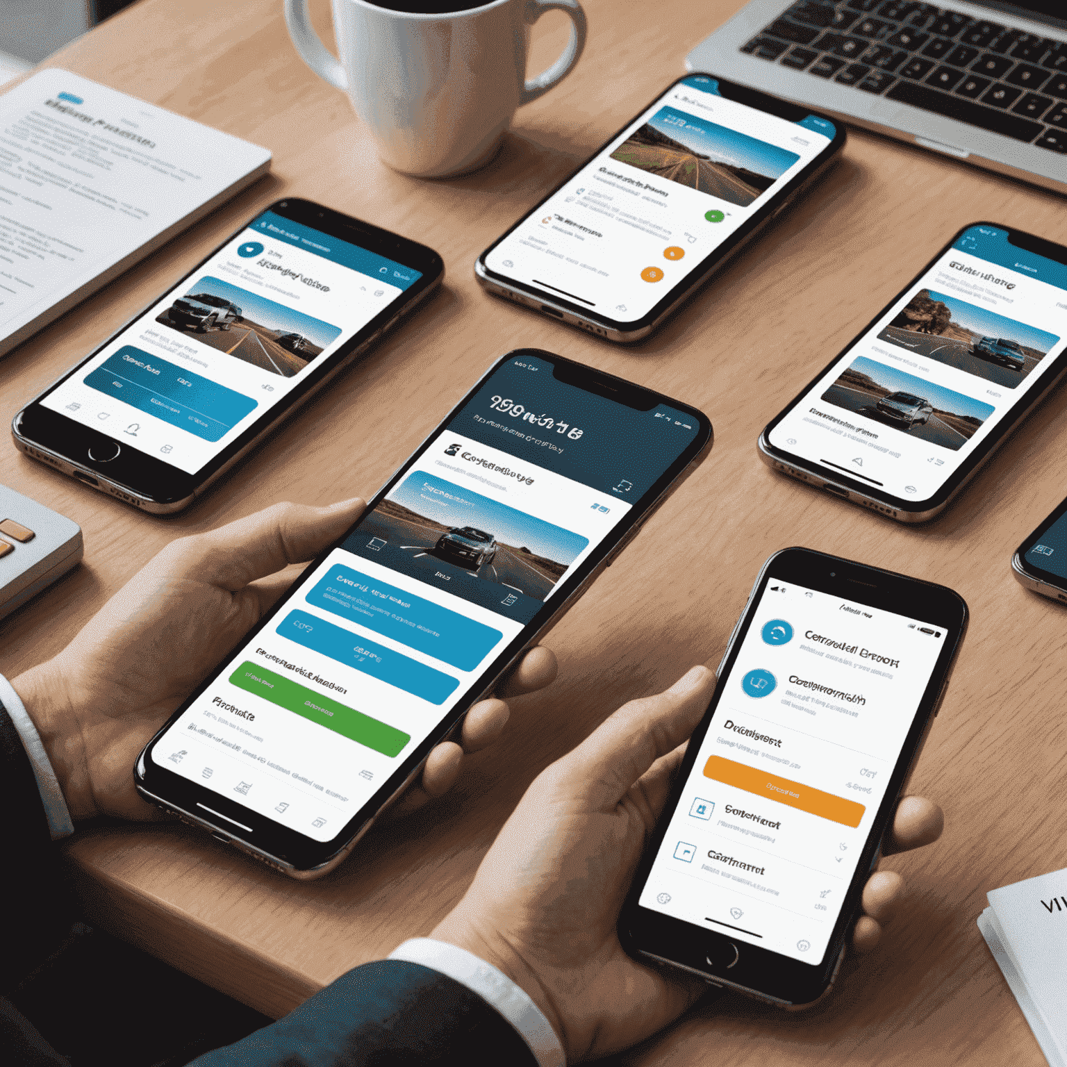 Eine Reihe von Smartphone-Bildschirmen, die den Prozess des Kaufs einer digitalen Vignette zeigen. Die Bilder zeigen Schritte wie Länderauswahl, Fahrzeugdateneingabe, Zahlungsoptionen und die endgültige Bestätigung der digitalen Vignette.